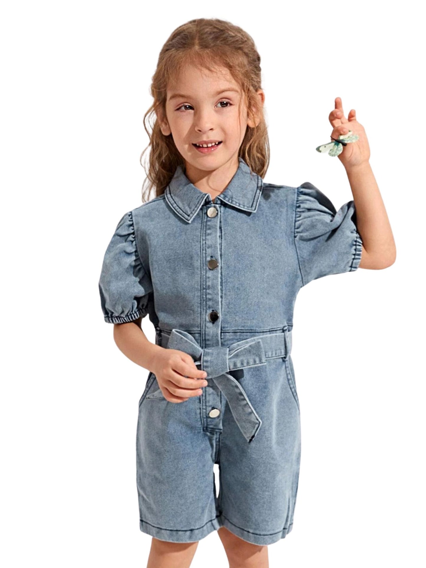 Belted Denim Romper - LNDKIDS