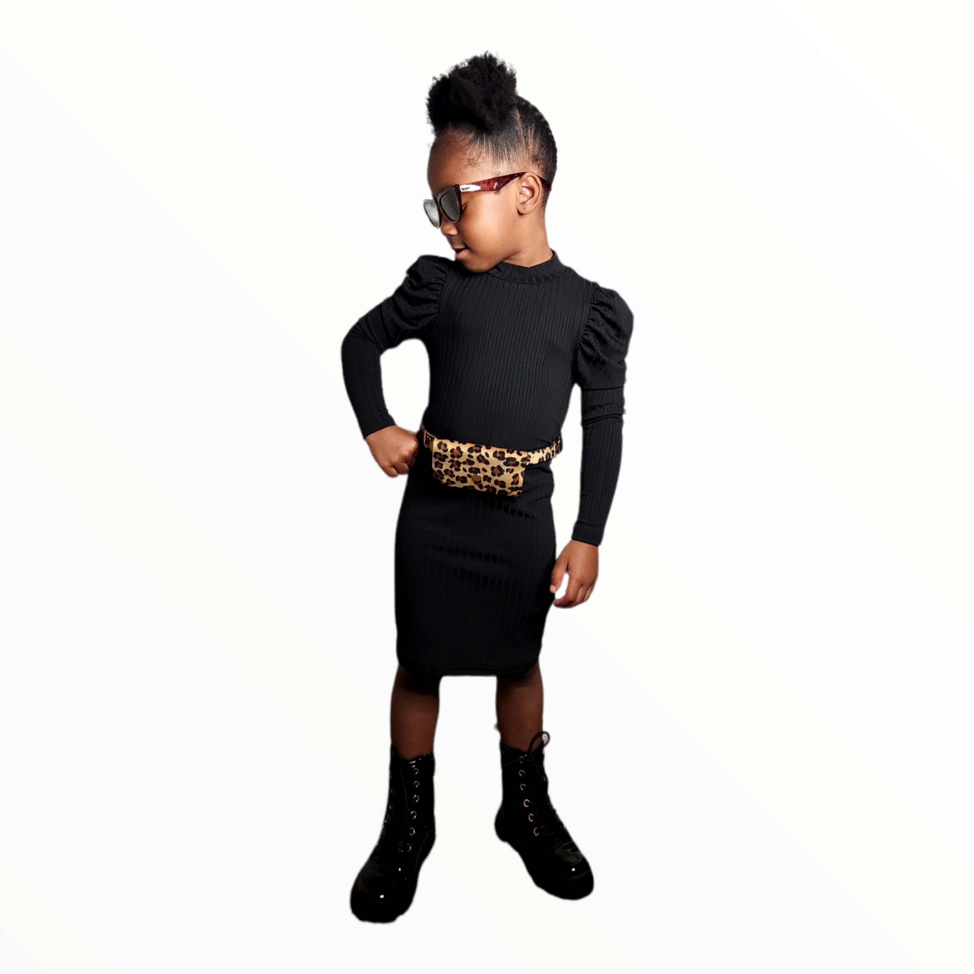 MOCK NECK LEOPARD DRESS - LNDKIDS