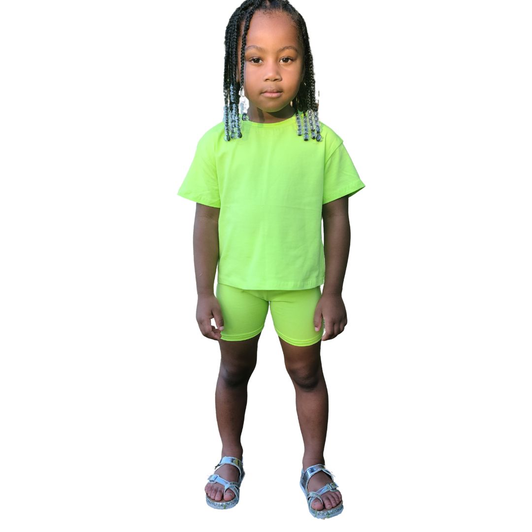 Biker Short Set- Lime Green - LNDKIDS